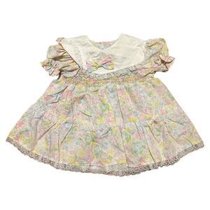 Vintage Mayfair 12 Mos Toddler Dress Floral Lace Bows Frilly Bib Collar